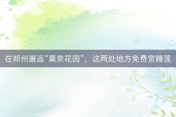 在郑州邂逅“莫奈花园”，这两处地方免费赏睡莲