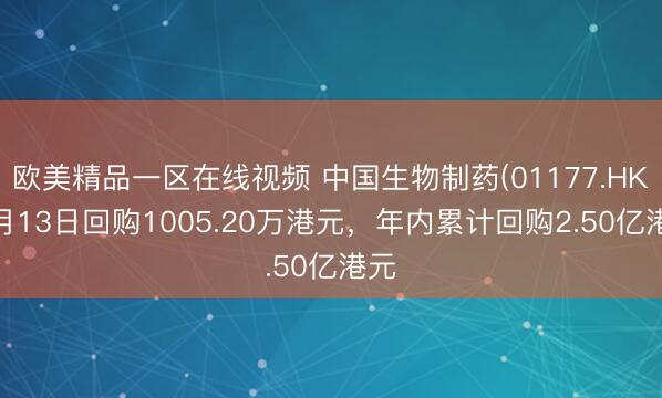 欧美精品一区在线视频 中国生物制药(01177.HK)5月13日回购1005.20万港元，年内累计回购2.50亿港元