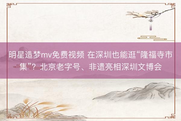 明星造梦mv免费视频 在深圳也能逛“隆福寺市集”？北京老字号、非遗亮相深圳文博会