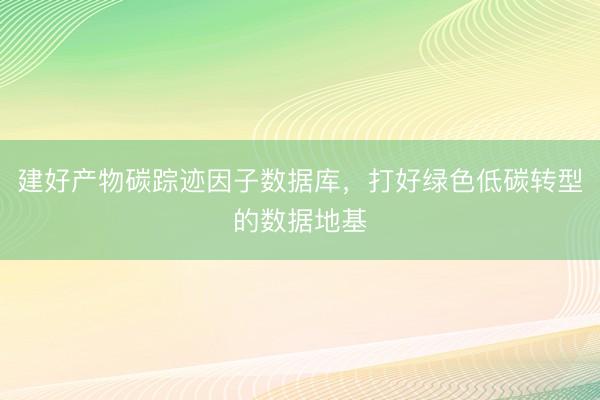 建好产物碳踪迹因子数据库，打好绿色低碳转型的数据地基