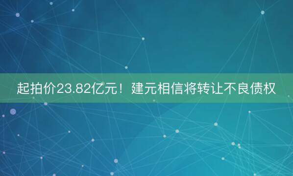 起拍价23.82亿元！建元相信将转让不良债权